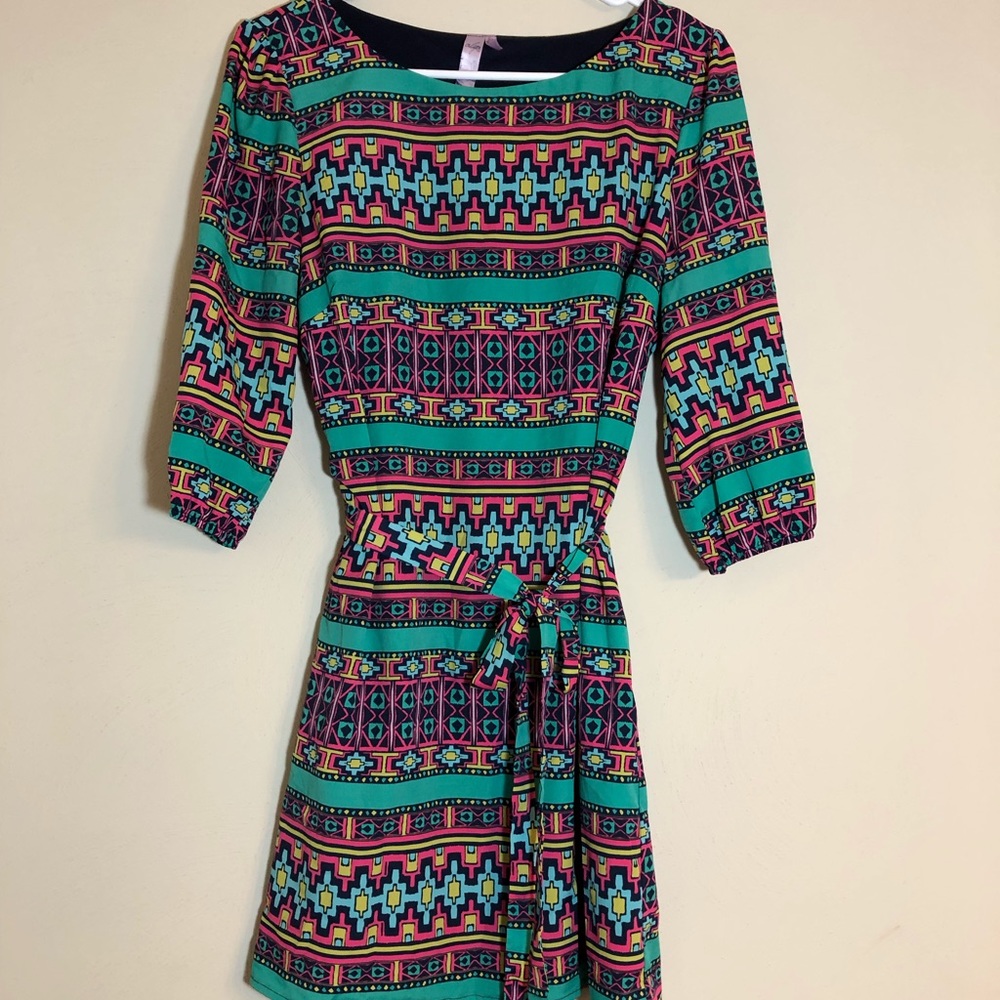 Multicolored Alya waist-tie dress